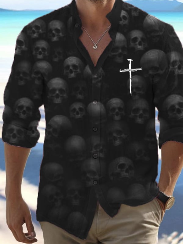 Halloween Men's Dark Skull Pri - огляд і ціна Vintage Hawaiian Floral Shirt