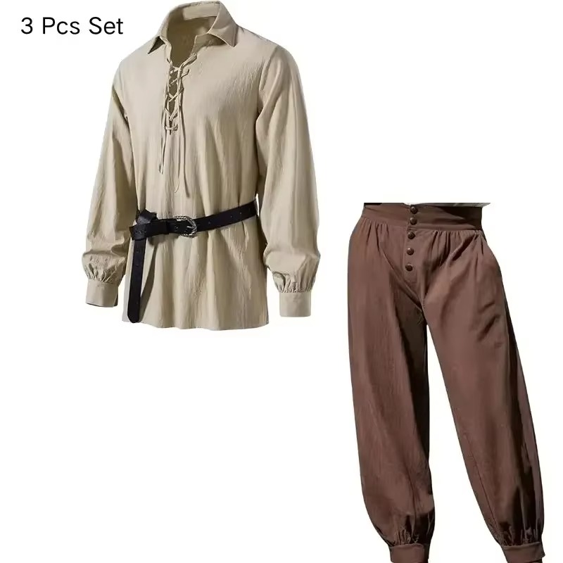 Men Medieval Viking Pirate 3 P - огляд і ціна Medieval Gothic Lace Up Pirate Shirt