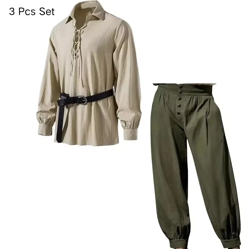 Men Medieval Viking Pirate 3 P - огляд і ціна Medieval Gothic Lace Up Pirate Shirt