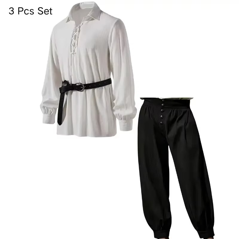 Men Medieval Viking Pirate 3 P - огляд і ціна Medieval Gothic Lace Up Pirate Shirt